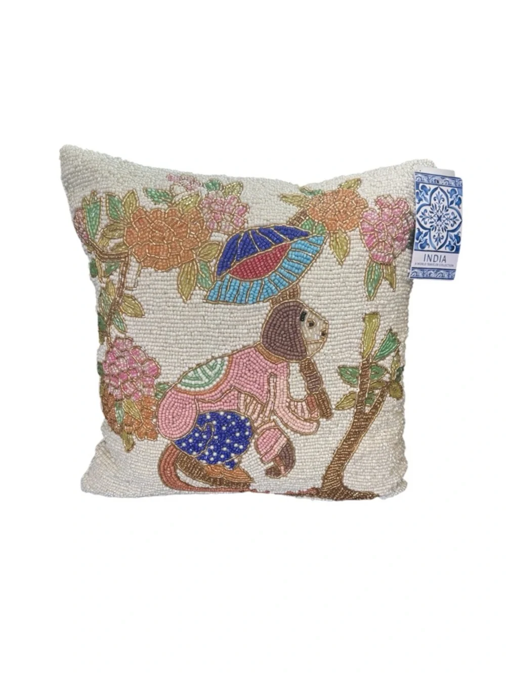 NWT India World Traveler‎ Collection Beaded Monkey Pillow Viral Decor